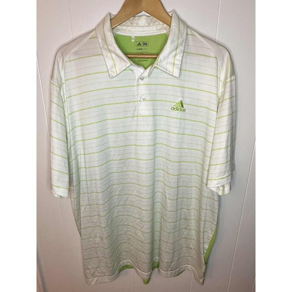 Adidas Climacool Golf Polo Shirt Mens Size 2XL White/Green Striped Performance